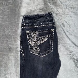 Miss Me Black Boot Cut Jeans with Silver Embroidery